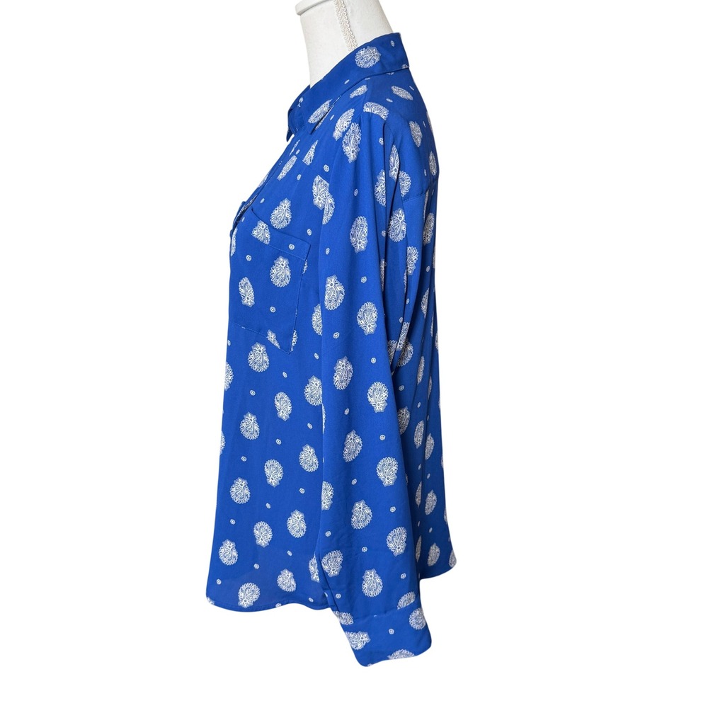 Express Portofino Shirt Women's Large Blue Paisley Button Up Blouse Long Sleeve - Picture 9 of 11